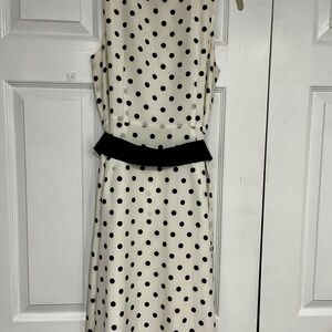 Ann Taylor Black and White Polka Dot Midi Dress EUC